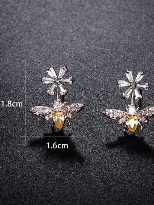 Champagne Golden Tail Copper With Cubic Zirconia Cute Insect Bee Stud Earrings