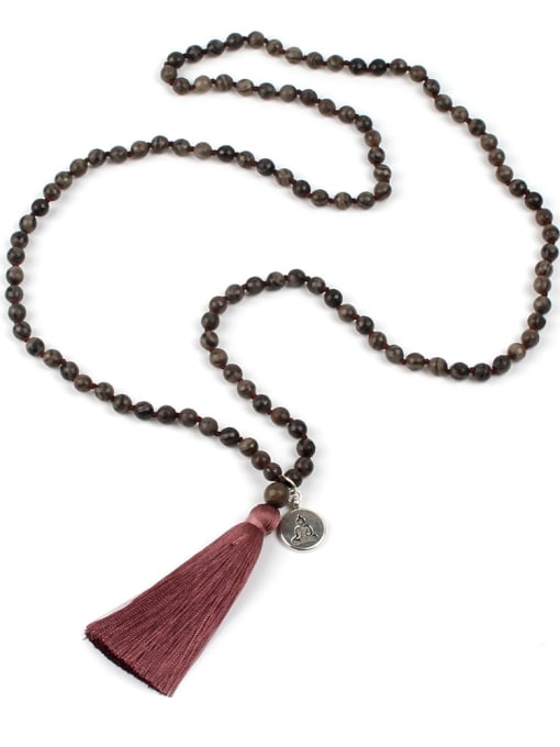 N6008-G (6MM Tangent Ash Amazon) Simple Style Natural Stones Tassel Handmade Necklace
