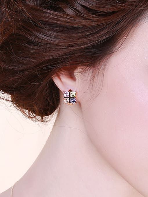 XP Copper Alloy Gold Plated Fashion Square Zircon clip on earring 1