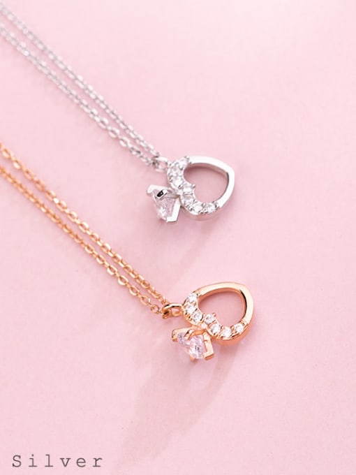 Rosh S925 Silver Necklace female fashion fashion Diamond Heart Necklace sweet temperament short chain D4317 female clavicle 0
