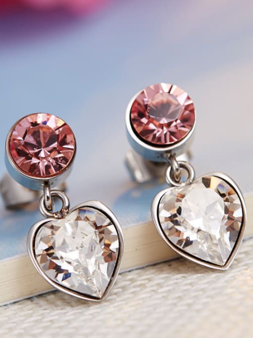 pink and white Heart-shaped austrian Crystal drop earring