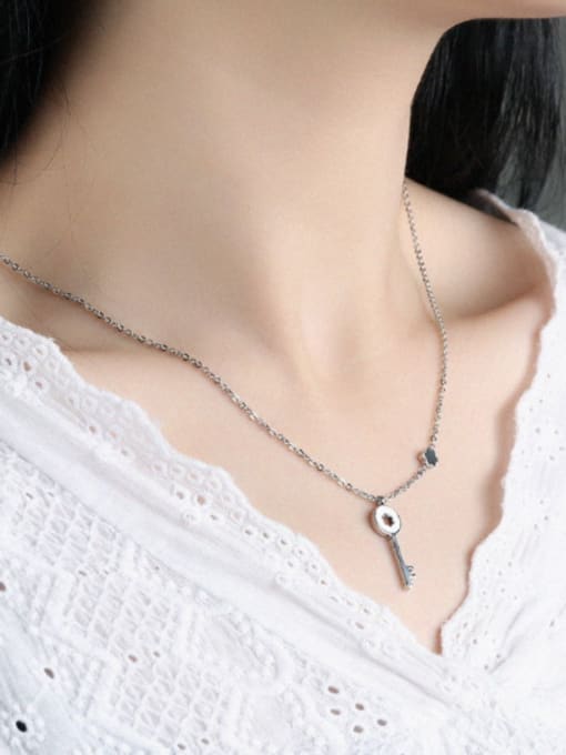Open Sky Fashion White Shell Key Pendant Titanium Necklace 1