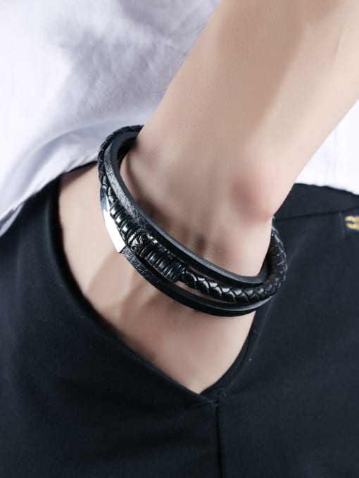 Open Sky Fashion Multi-band Black Artificial Leather Bracelet 1