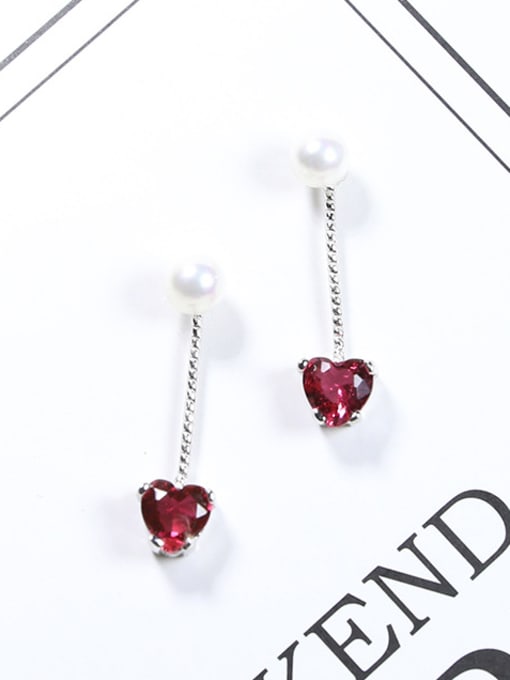 Peng Yuan Fashion Imitation Pearl Heart-shaped stone 925 Silver Stud Earrings 0