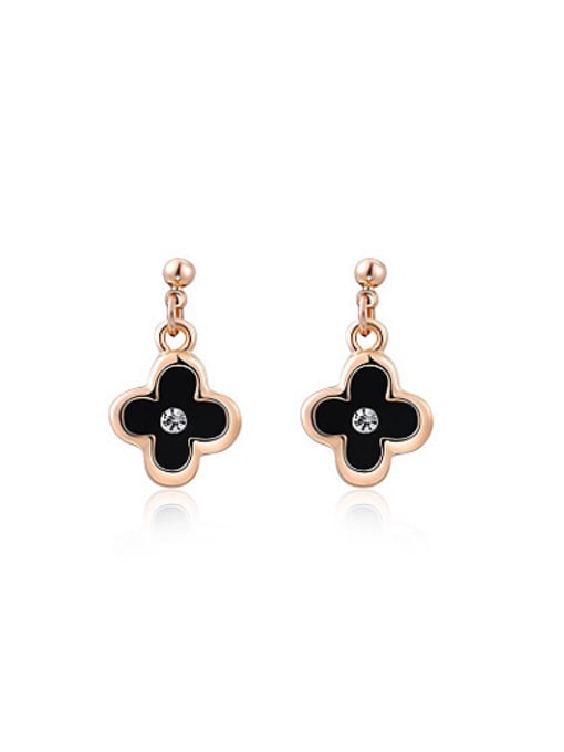 Ronaldo Black Flower Shaped Austria Crystal Enamel Drop Earrings 0