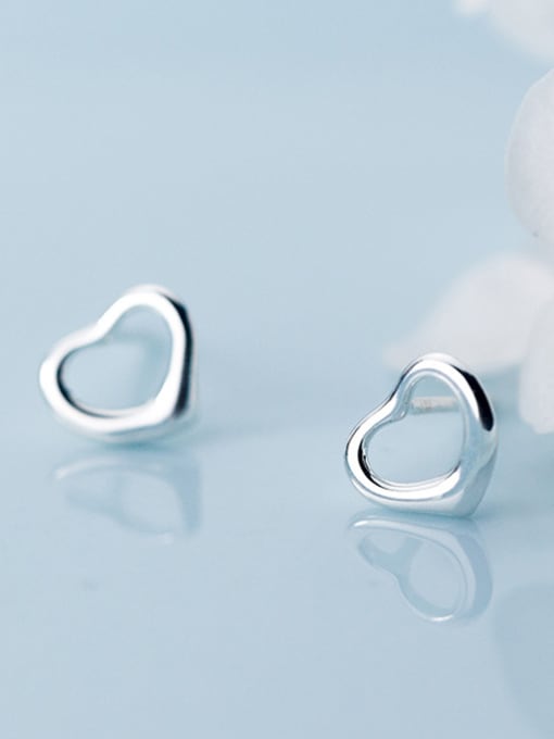 Rosh 925 Sterling Silver With Silver Plated Simplistic Hollow Heart Stud Earrings 2
