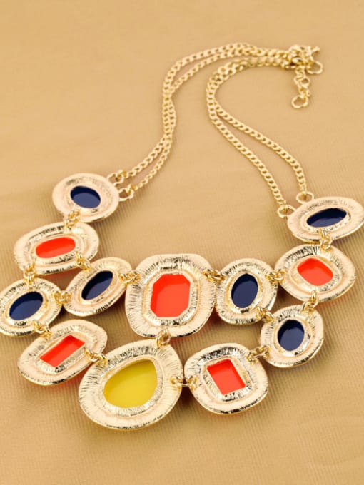 KM Color Oval Stones Double-layer Alloy Necklace 2