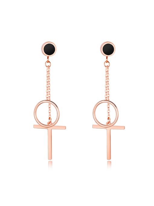 Open Sky Fashion Hollow Round Cross Rose Gold Plated Drop Earrings