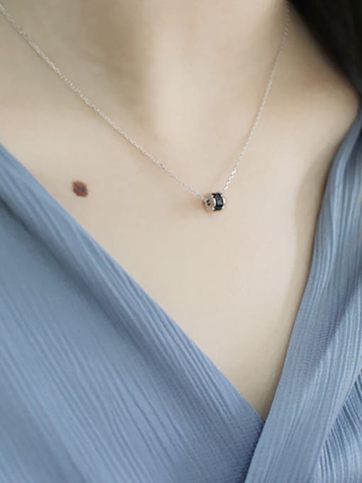 DAKA Simple Black Zircon-studded Bead Pendant Silver Necklace 1