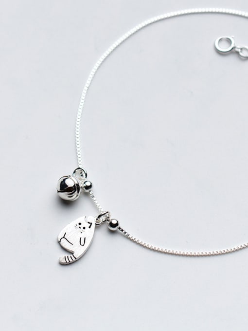 Rosh 925 Sterling Silver With Platinum Plated Cute Cat bell Anklets 0