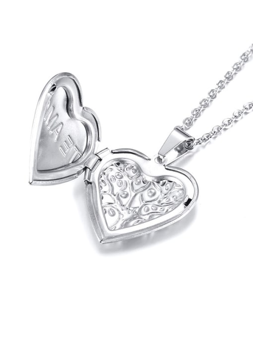 CONG Stainless Steel With Platinum Plated Simplistic Heart Necklaces 4