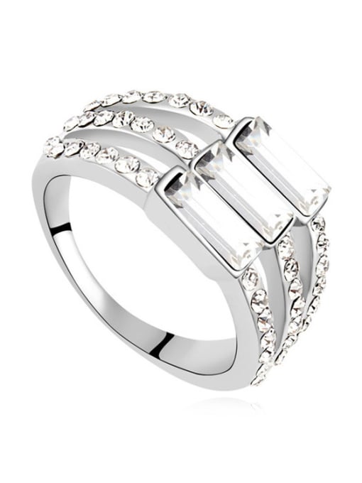 White Simple Three-band austrian Crystals Alloy Ring