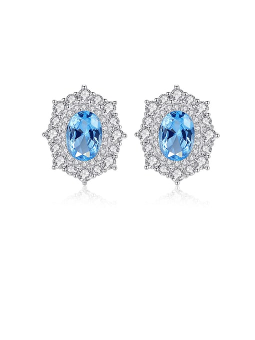 CCUI 925 Sterling Silver With Platinum Plated Delicate multilateral  Geometric Stud Earrings 0
