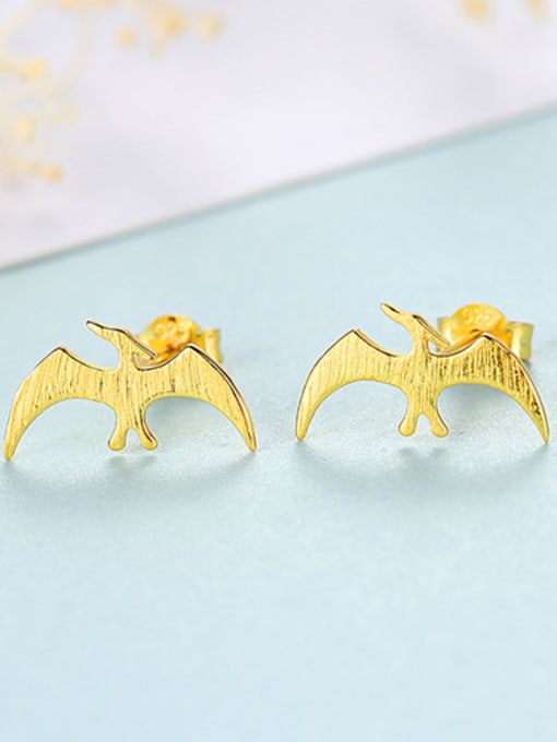 gold 925 Sterling Silver With Smooth Simplistic Little Swallow Stud Earrings