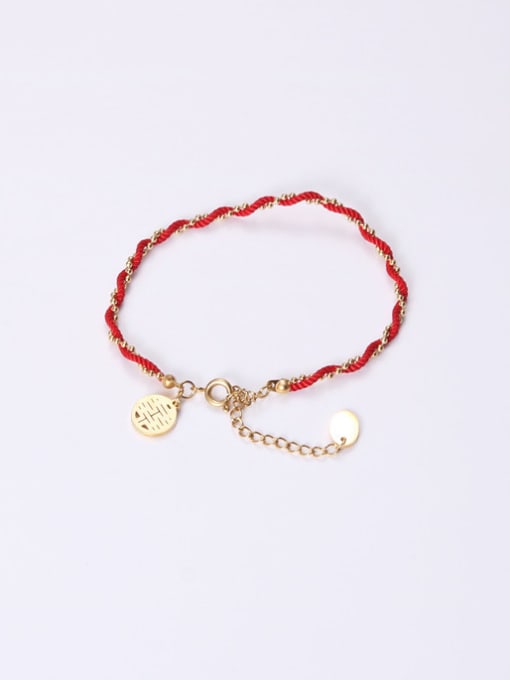 GROSE Titanium With Gold Plated Simplistic Red Rope Woven  Bracelets 1