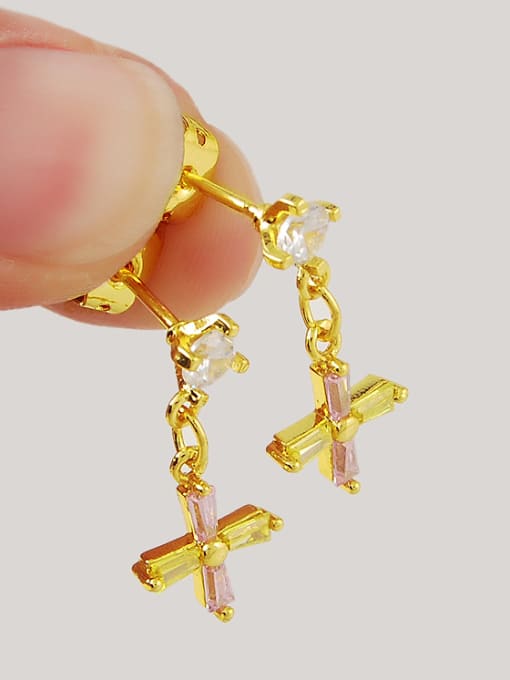 Yi Heng Da Trendy Gold Plated Cross Shaped Rhinestones Drop Earrings 2