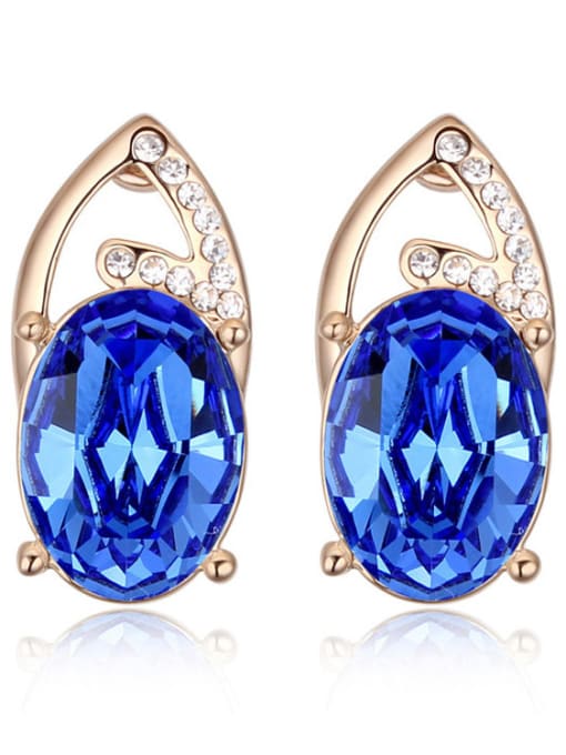 royal blue Personalized Oval austrian Crystal-accented Alloy Stud Earrings