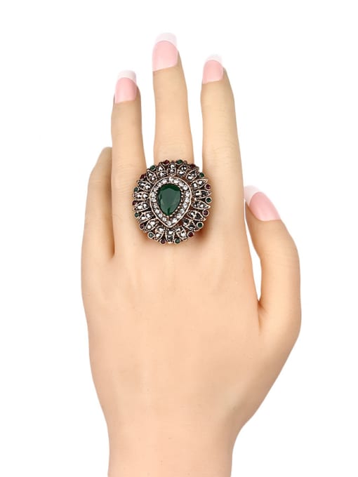 Green Retro style Water Drop Resin Cubic Crystals Alloy Ring