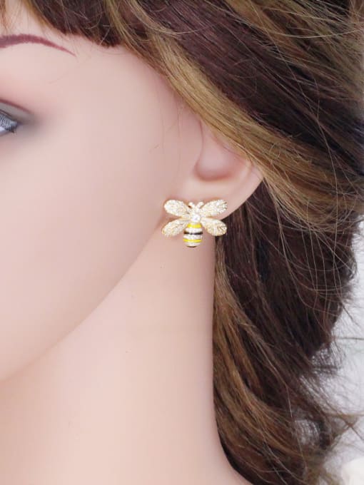 L.WIN Lovely Little Bee Micro Pave Zircons Stud Earrings 1
