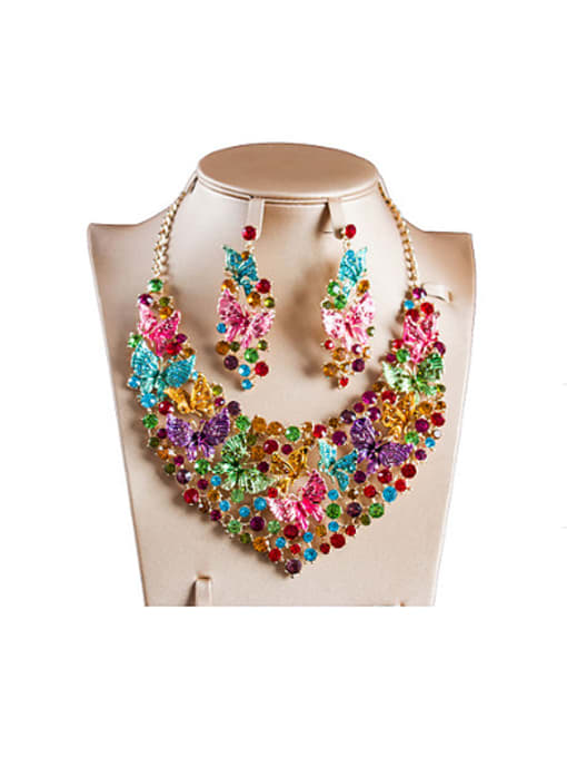 Lan Fu Butterflies Cubic Glass Rhinestones Two Pieces Jewelry Set