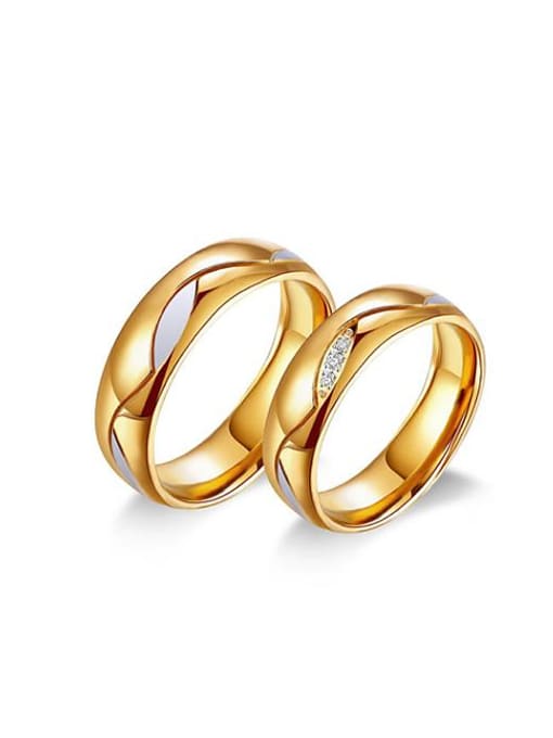 RANSSI 18K Gold Plated Titanium Rhinestones Stack Lovers band rings