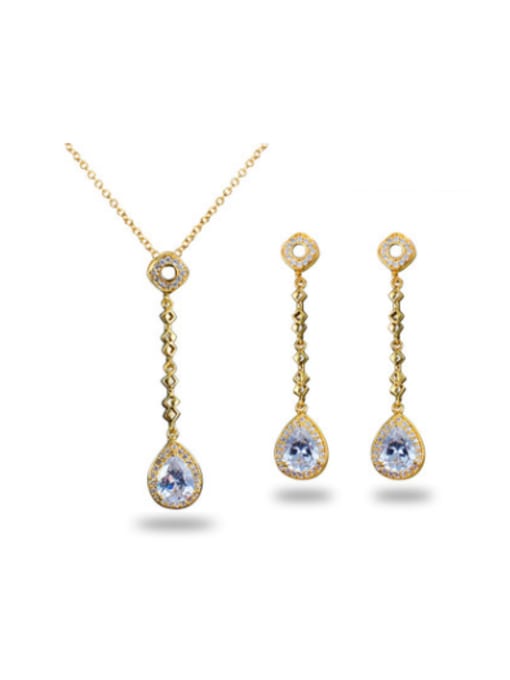 SANTIAGO Noble Blue Water Drop Zircon Two Pieces Jewelry Set 0