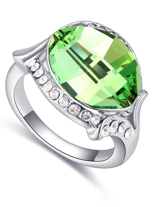green Exaggerated Oval austrian Crystal-accented Alloy Ring