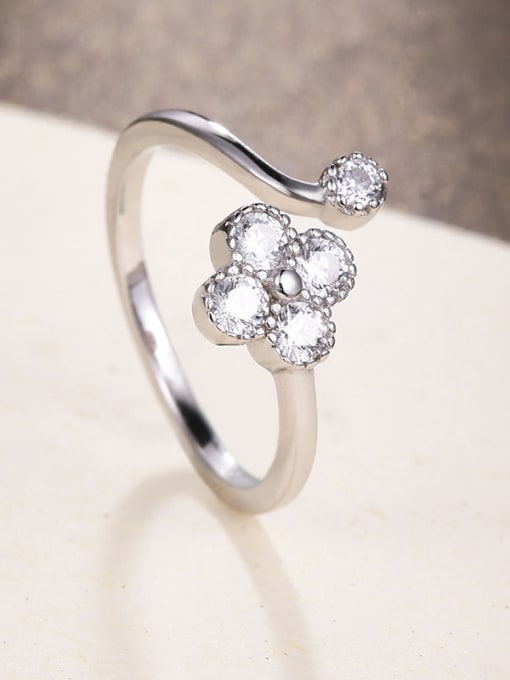 One Silver 925 Silver Flower Zircon Ring 3