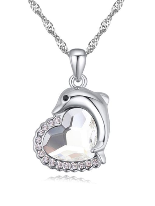 White Fashion Heart austrian Crystals Little Dolphin Alloy Necklace