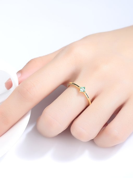 CCUI Sterling silver simple four-claw Emerald semi-precious stone ring 1
