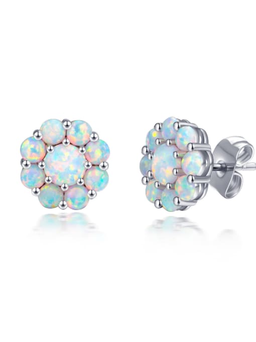 UNIENO Elegant Flower Shaped Blue Stones Fashion Stud Earrings 0