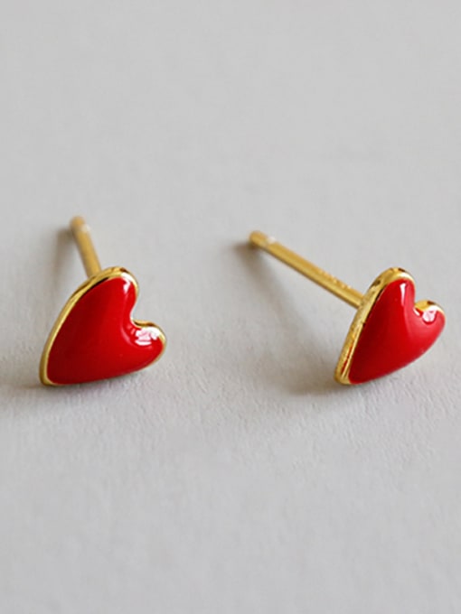 DAKA Sterling Silver Mini red heart peach Stud Earrings