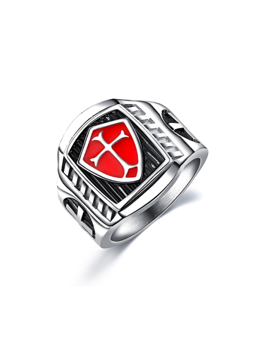 Open Sky Fashion Personalized Red Shield Cross Titanium Ring