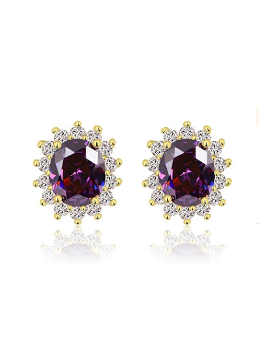 purple and white Copper Alloy 18K Gold Plated Fashion Multi-color Zircon stud Earring