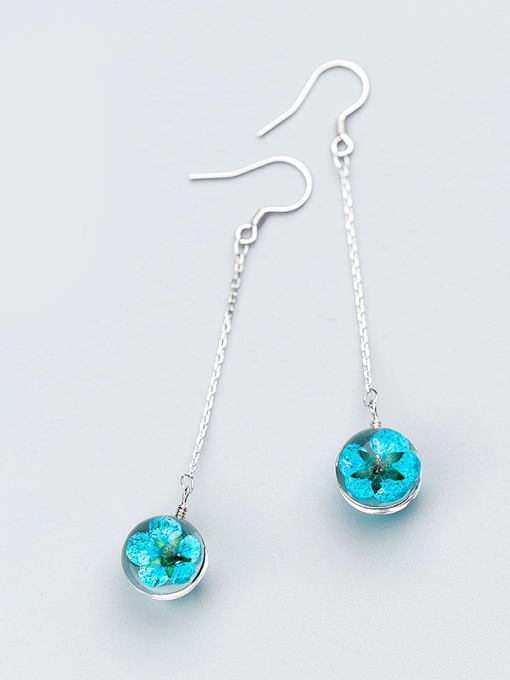 Rosh Fresh Blue Round Shaped Crystal S925 Silver Drop Earrings