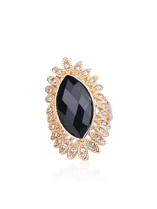 Gujin Retro Noble style Black Oval Resin stone Rhinestones Gold Plated Ring 0