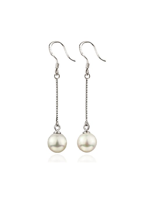 AI Fei Er Simple White Imitation Pearl Copper Drop Earrings 0