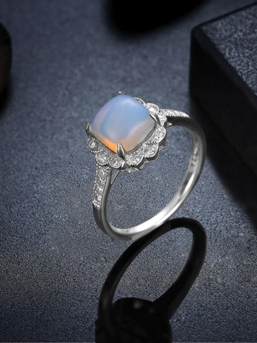 Ronaldo 925 Silver Sunflower Opal Stone Women Ring 1