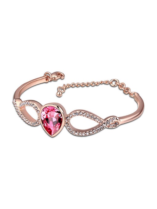 pink Simple Rose Gold Plated Water Drop austrian Crystal Bracelet