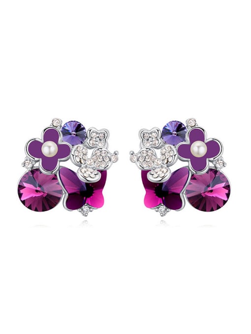 Purple Fashion Shiny austrian Crystals Butterfly Flowers Alloy Stud Earrings