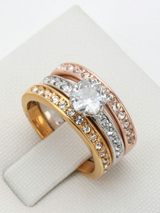 multi-color Luxury Three Color Design Geometric Shaped Zircon Ring Set
