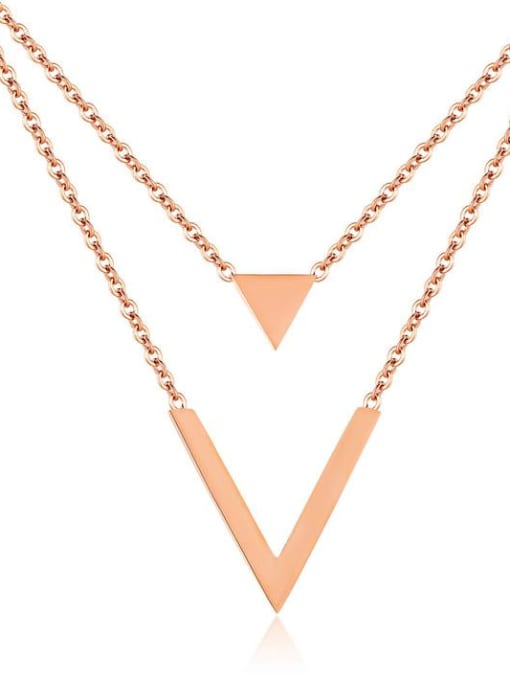 Open Sky Stainless Steel With Rose Gold Plated Simplistic Double triangular V Necklaces 0
