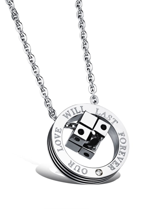 black Fashion Cube Hollow Round Titanium Lovers Necklace