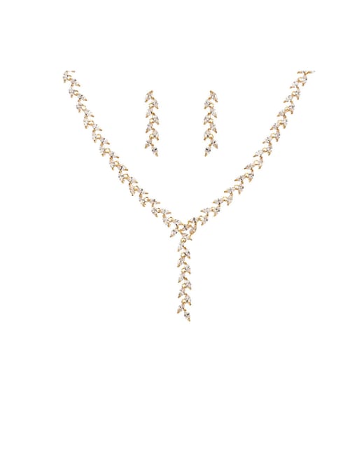 Mo Hai Copper With Cubic Zirconia  Simplistic Leaf  Earrings And Necklaces 2 Piece Jewelry Set 3