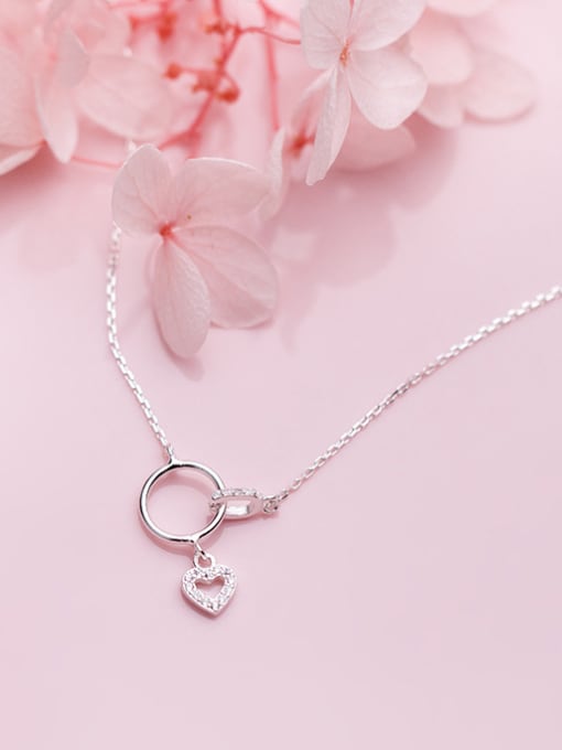 Rosh 925 Sterling Silver With Silver Plated Simplistic Circle Heart Necklaces 2