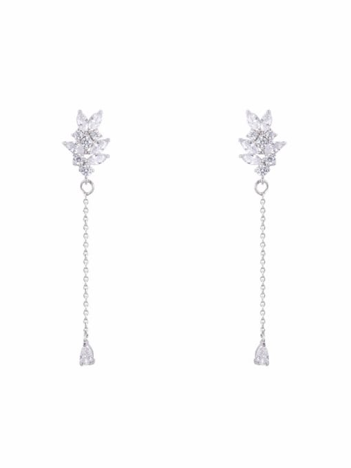 platinum Copper With Platinum Plated Simplistic Flower Threader Earrings