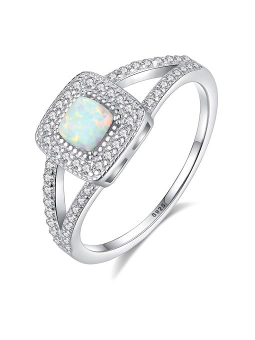CCUI 925 Sterling Silver With Opal  Personality Geometric Band Rings 0