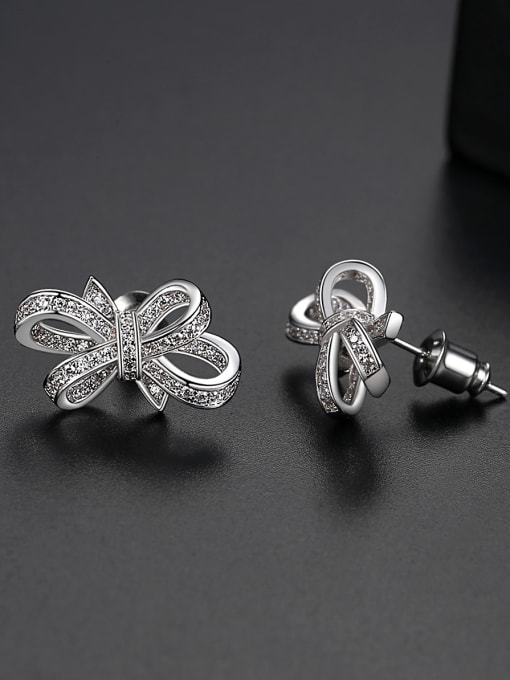 BLING SU Copper With Platinum Plated Cute Bowknot Stud Earrings 2