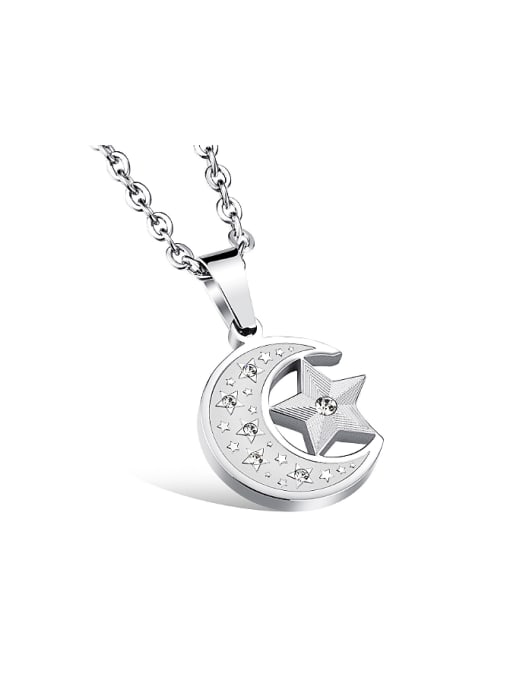 Open Sky Simple Moon Star Rhinestones Titanium Necklace 0