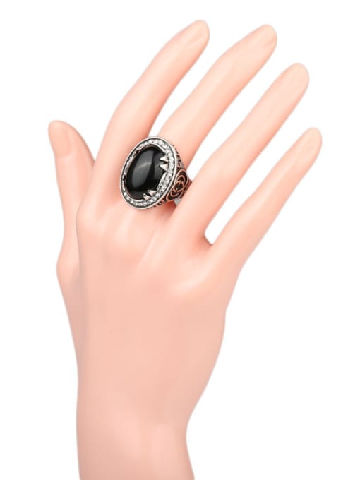 Gujin Retro style Oval Resin stone Antique Silver Plated Ring 1